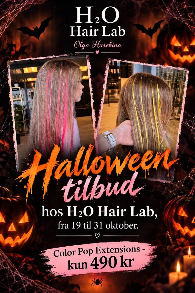 Halloween-tilbud: Color Pop Extensions i rosa og gull for 490 kr hos H2O Hair Lab, Beauty HUB Førde